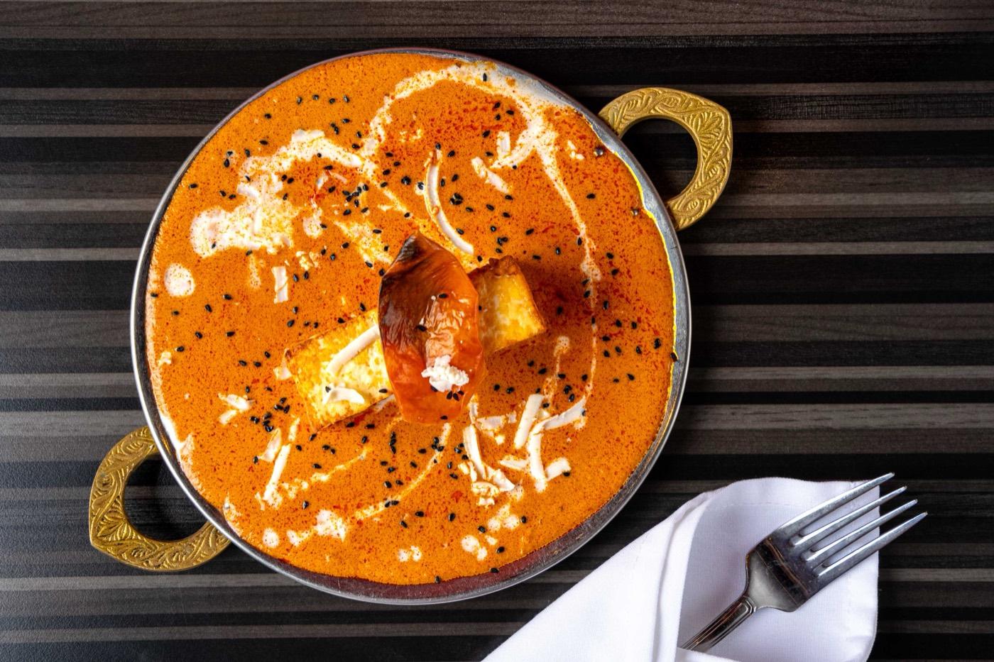 Paneer tikka masala in a kadhai — Halal Indian catering by India 101 across Dallas–Fort Worth